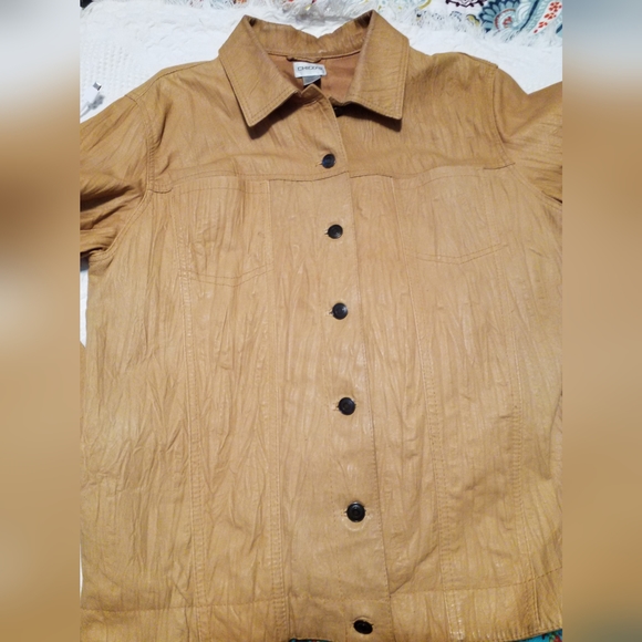 Chico’s Distressed Leather rivet jacket camel, beige  size 2 -L - Picture 3 of 4